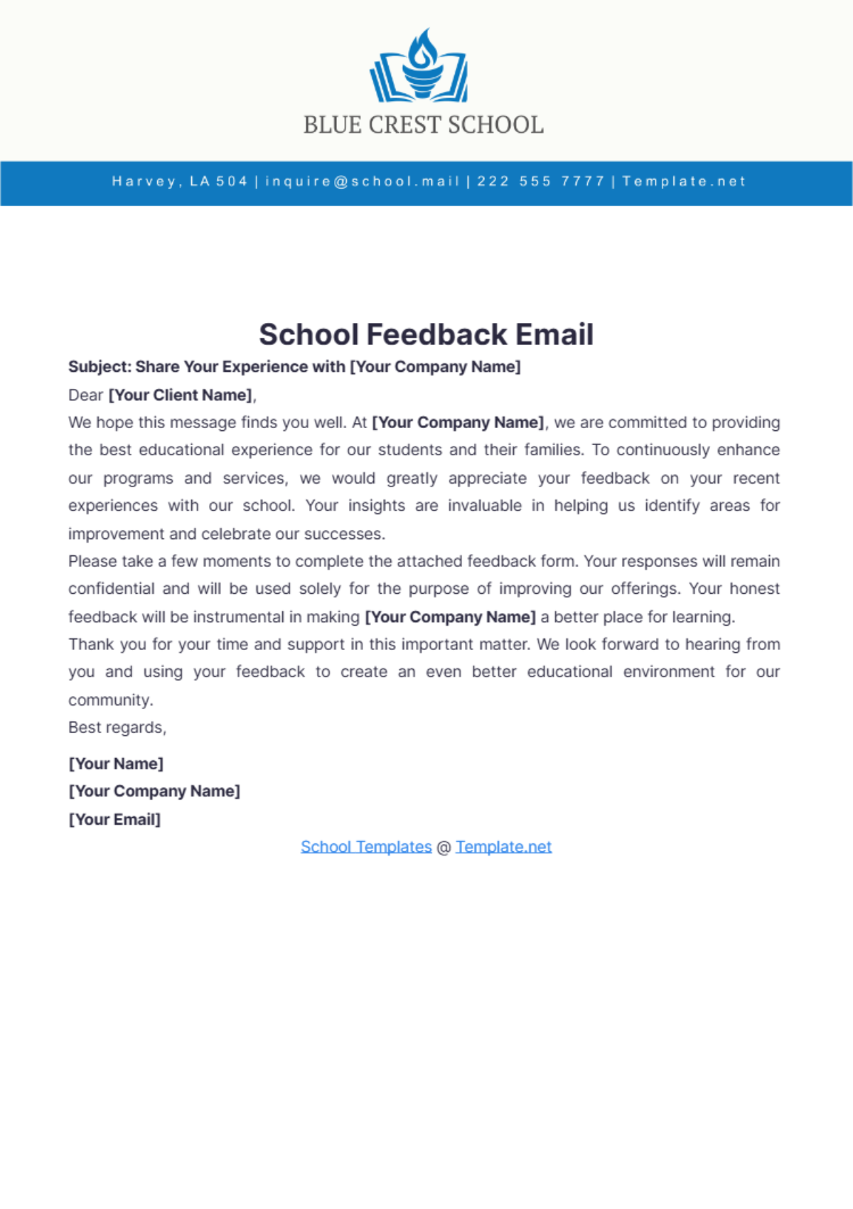 School Feedback Email Template - Edit Online & Download