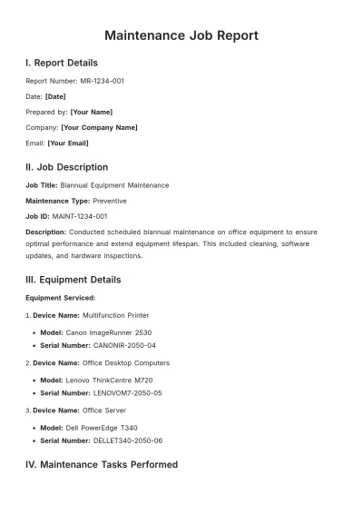 Free Maintenance Job Report Template to Edit Online