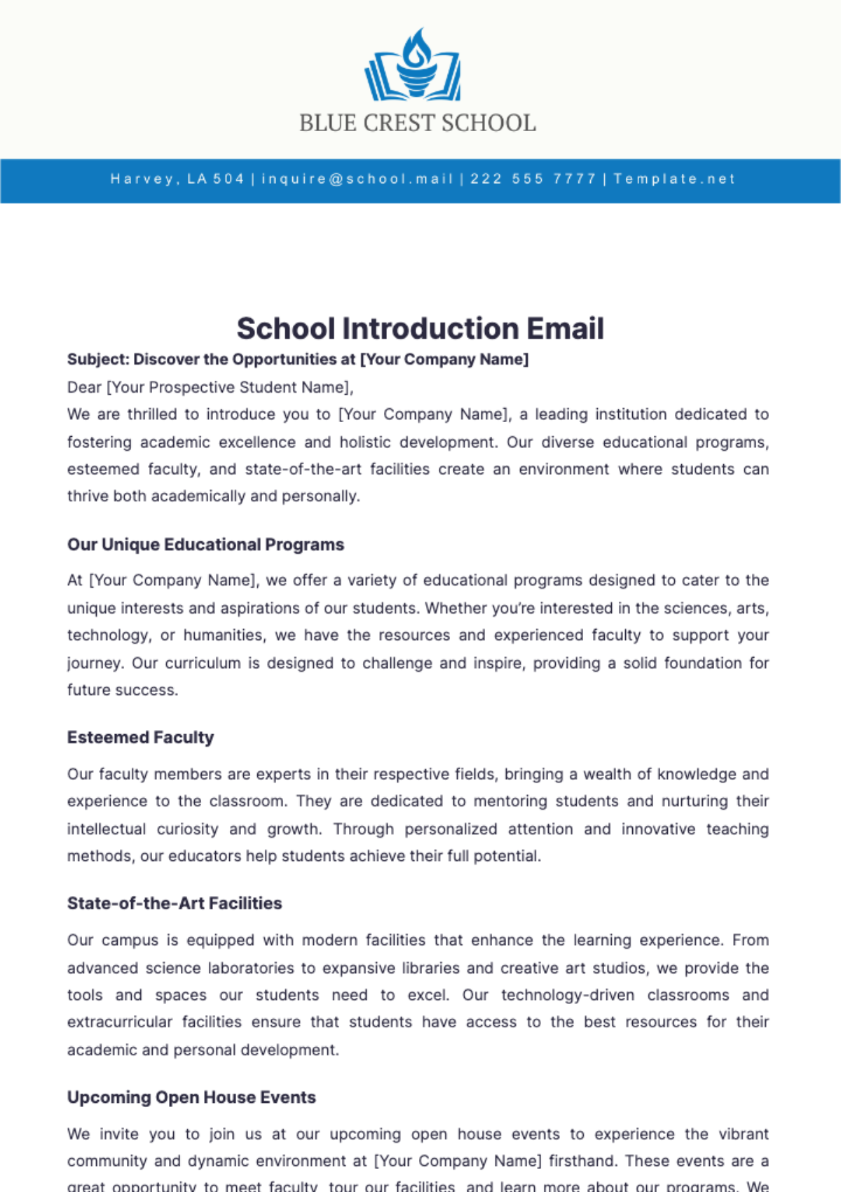 School Introduction Email Template - Edit Online & Download