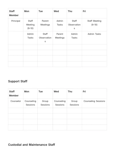 Free School Staff Schedule Template to Edit Online