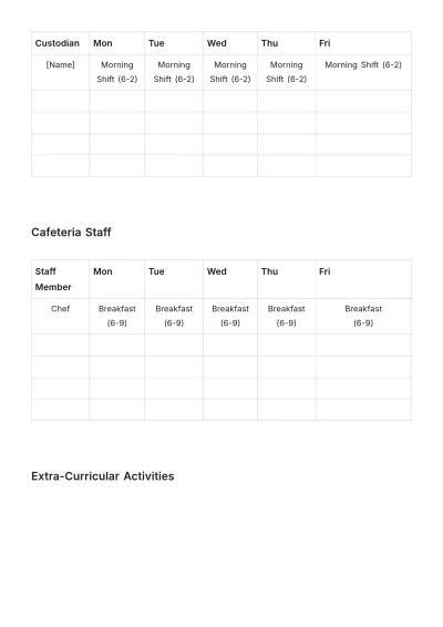 Free School Staff Schedule Template to Edit Online
