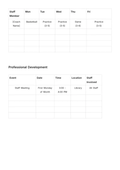 Free School Staff Schedule Template to Edit Online