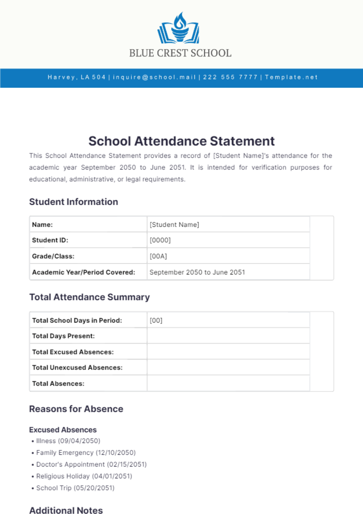 School Attendance Statement Template - Edit Online & Download