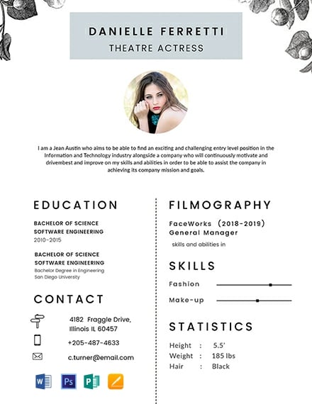 Beginner Acting Resume Template - Word, Apple Pages, PSD, Publisher