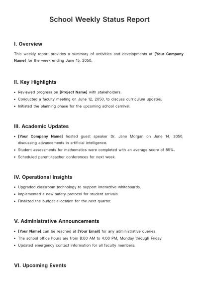 Free School Weekly Status Report Template to Edit Online