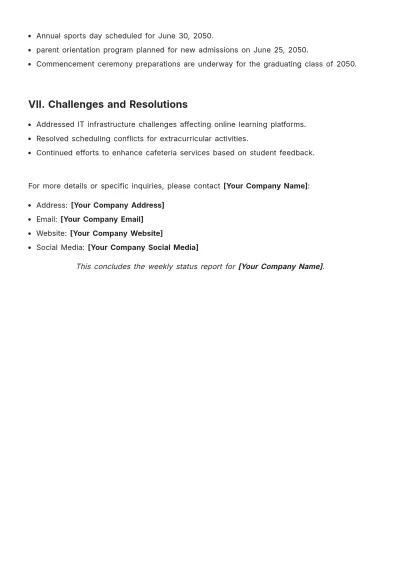 Free School Weekly Status Report Template to Edit Online