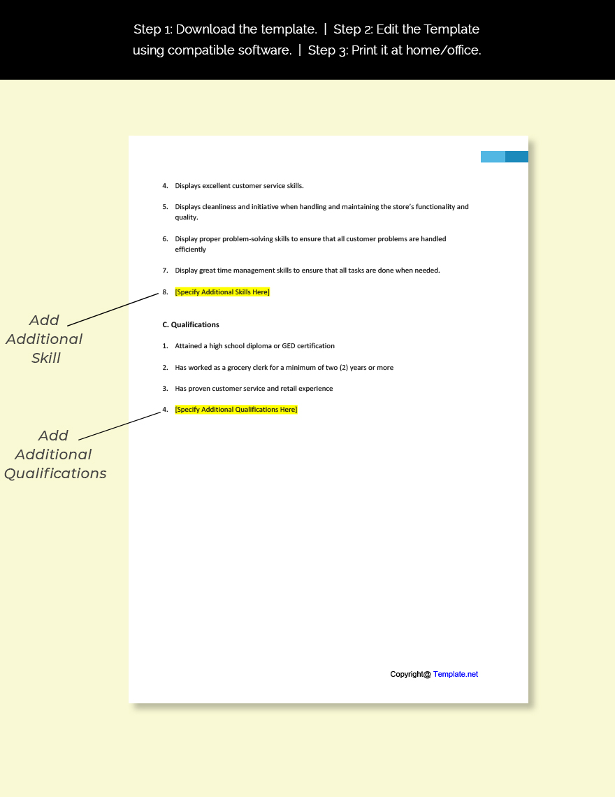 Grocery Store Clerk Job Ad and Description Template - Google Docs, Word