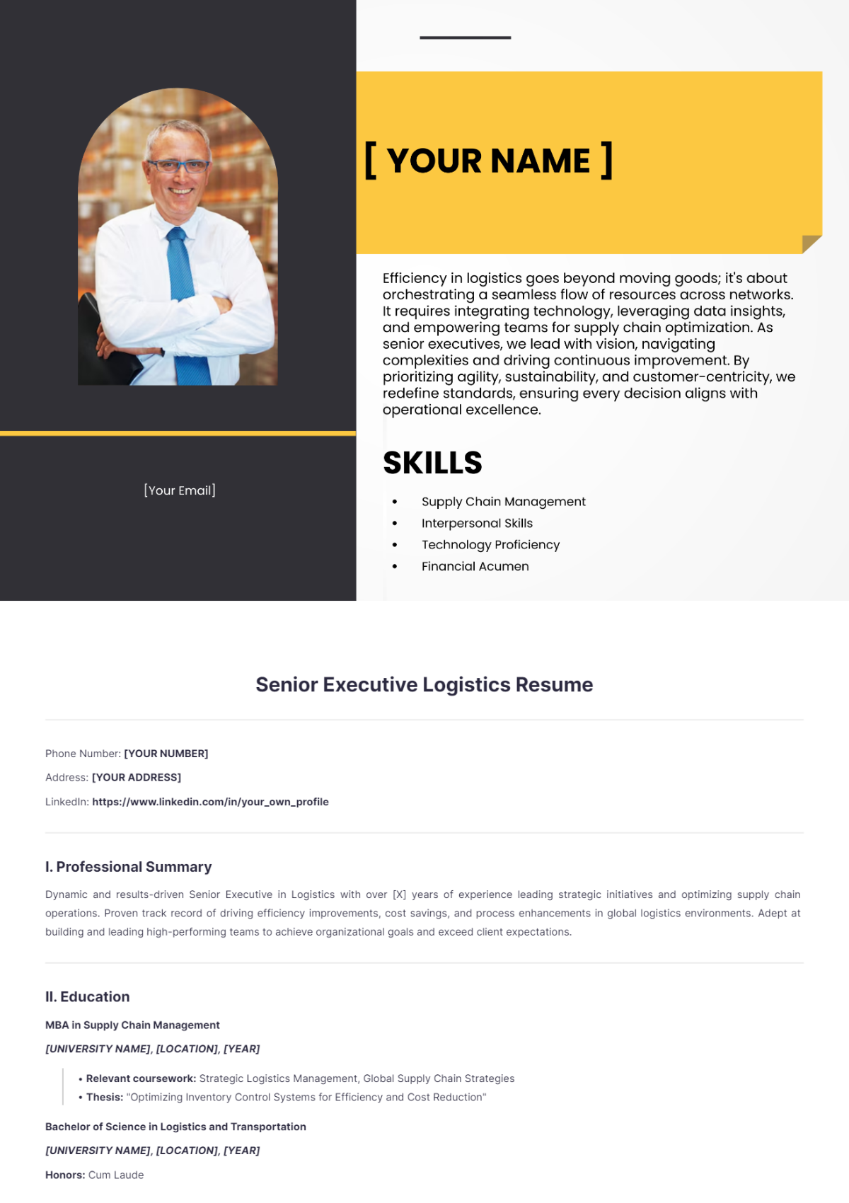 Senior Executive Logistics Resume - Edit Online & Download