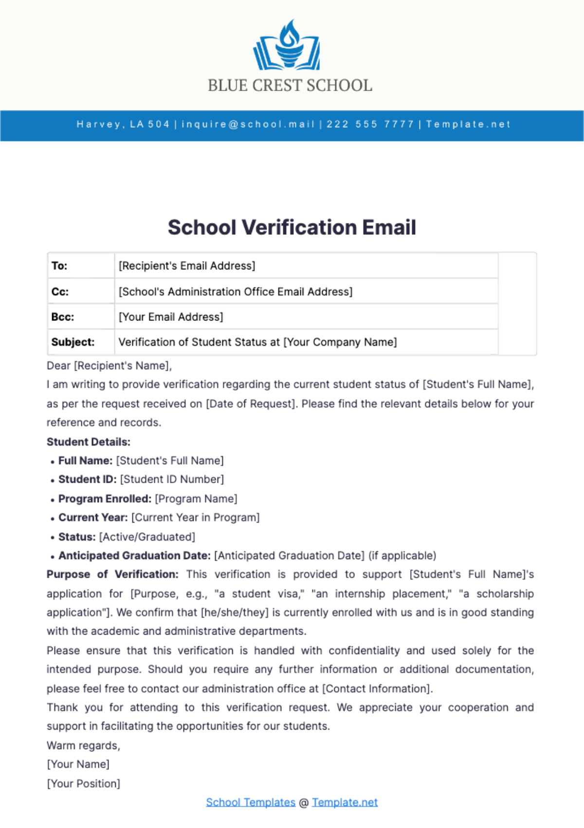 School Verification Email Template - Edit Online & Download