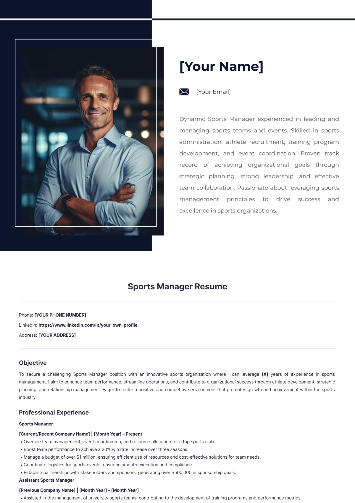 Sports Manager Resume - Edit Online & Download