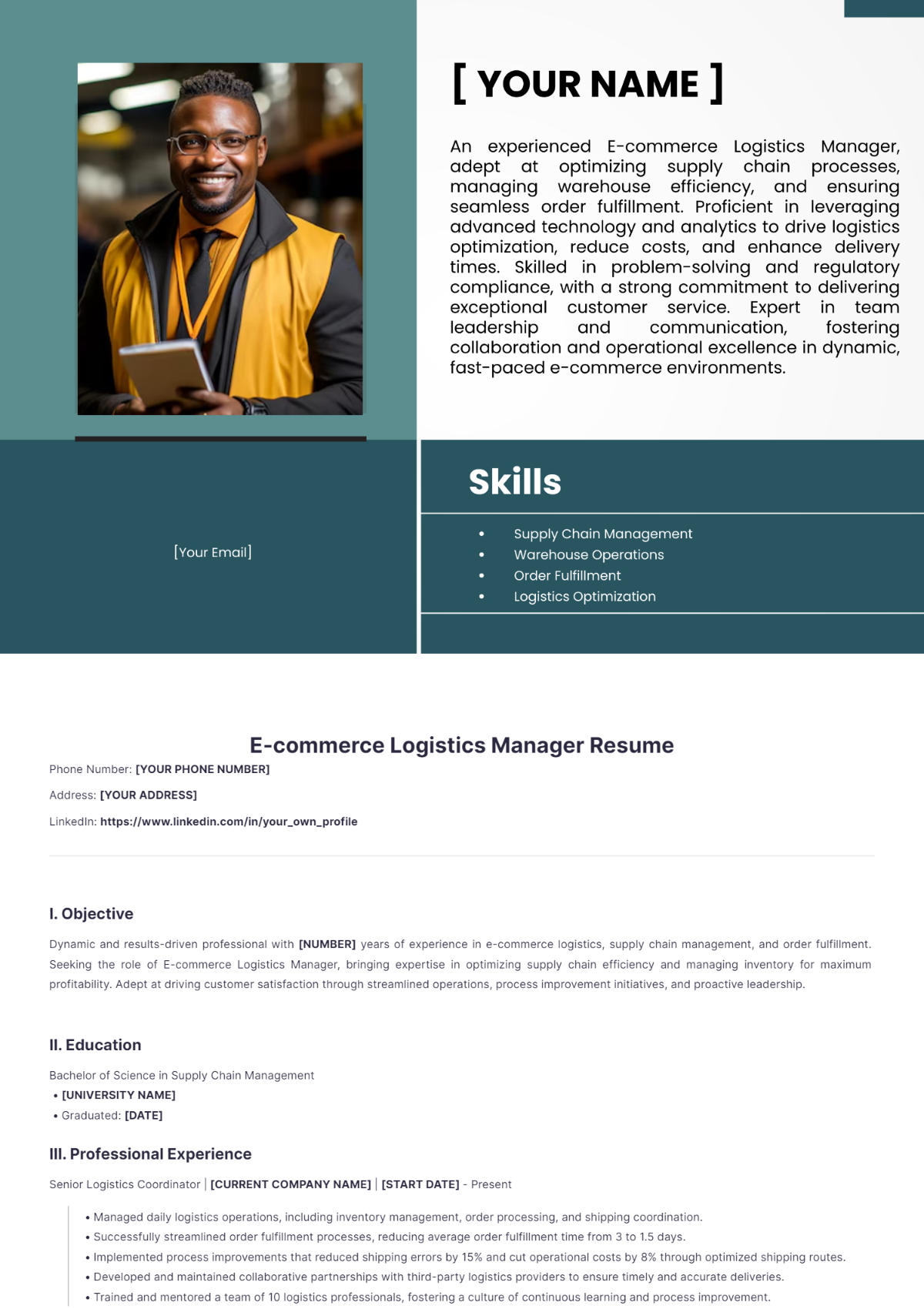 Ecommerce Logistics Manager Resume - Edit Online & Download