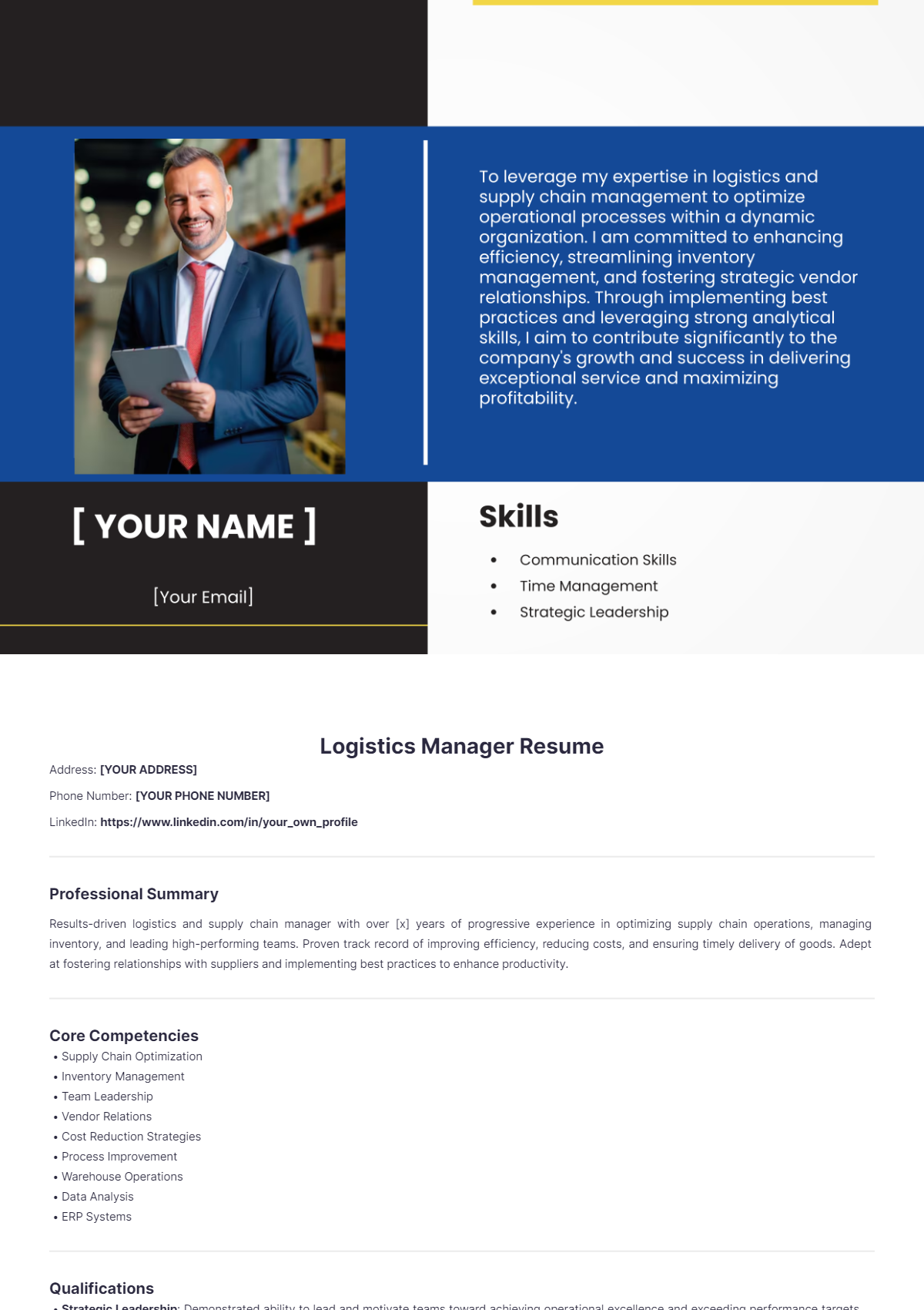 Logistics Manager Resume - Edit Online & Download