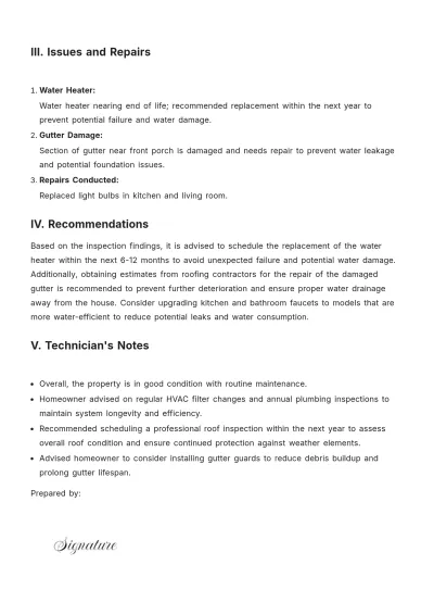 Free Home Maintenance Report Template to Edit Online