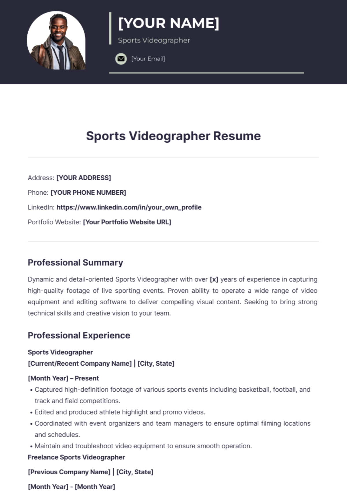 Sports Videographer Resume - Edit Online & Download