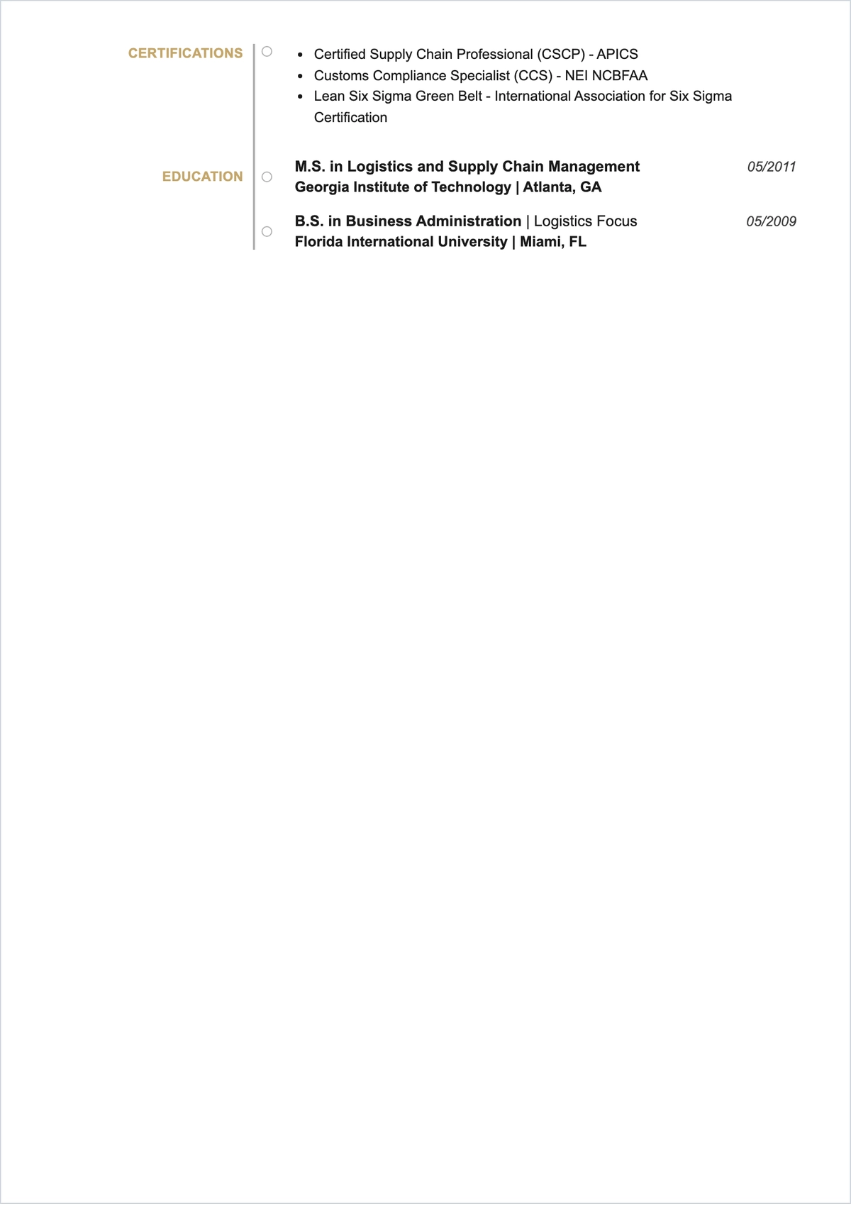 Free Strategic Logistics Manager ATS Resume Template