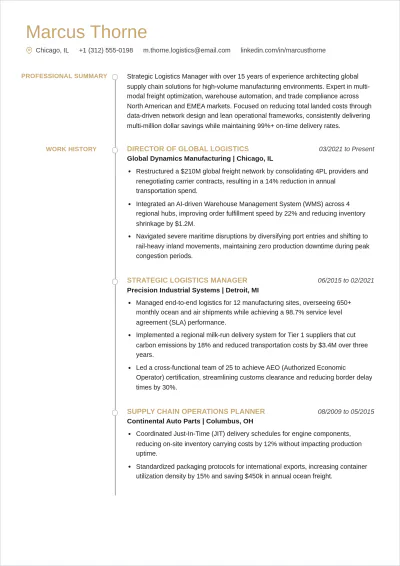 Free Strategic Logistics Manager ATS Resume Template