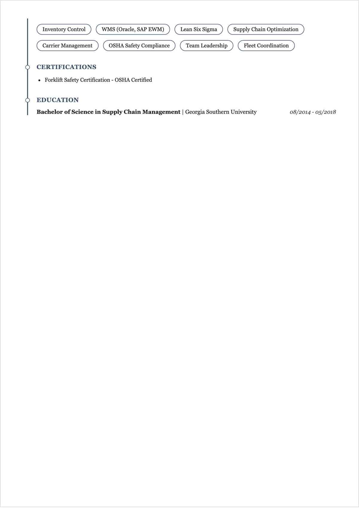 Free Logistics Assistant Manager ATS Resume Template