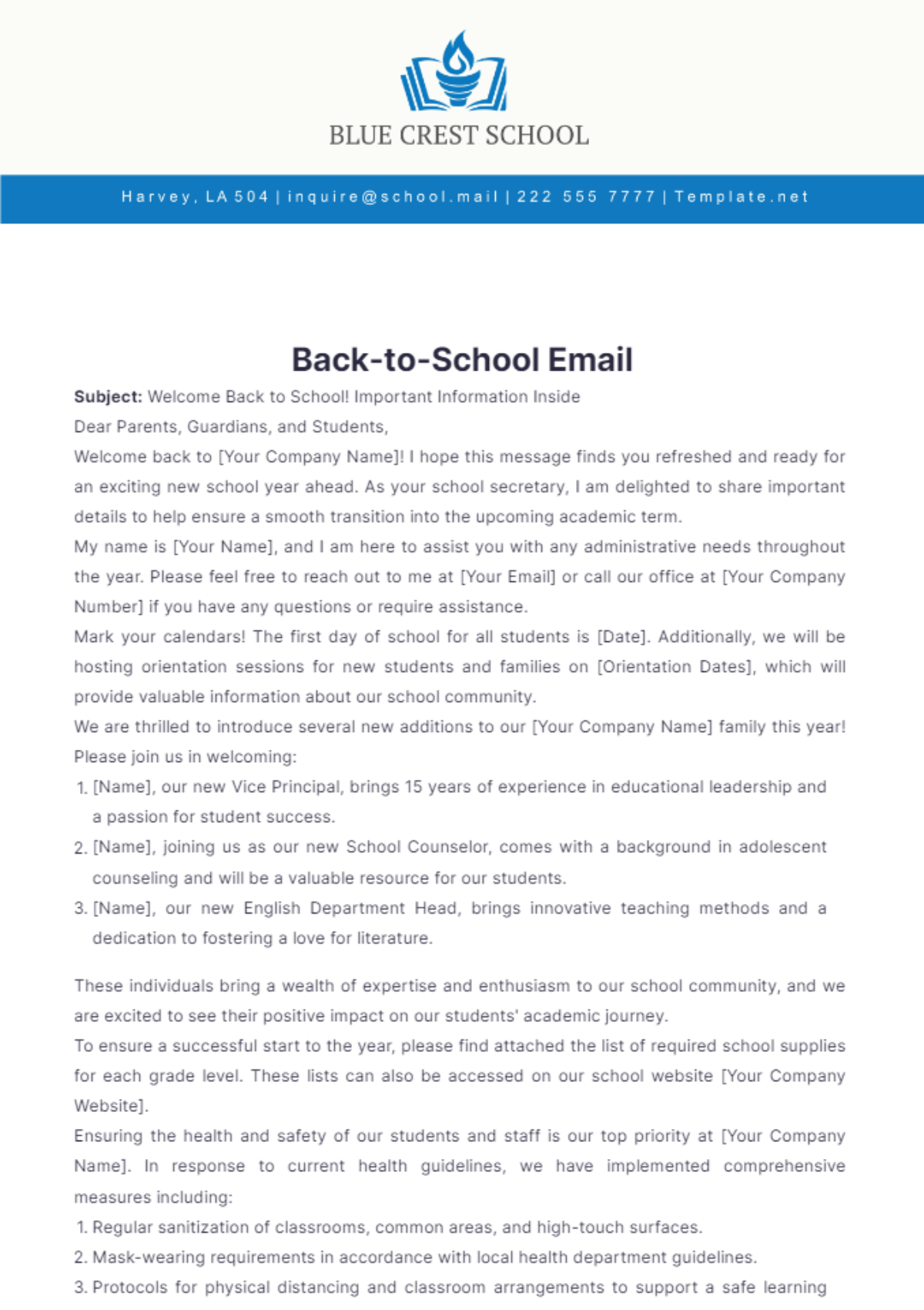 Back-to-School Email Template - Edit Online & Download