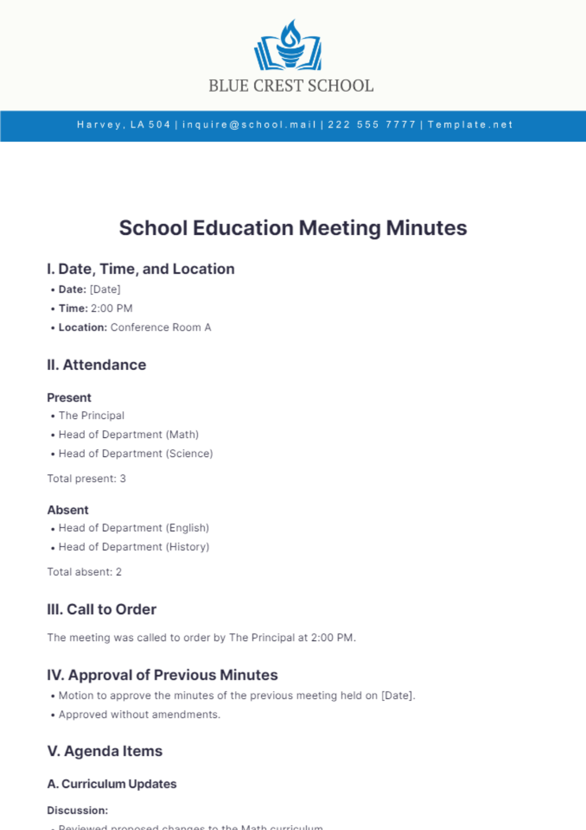 School Education Meeting Minutes Template - Edit Online & Download