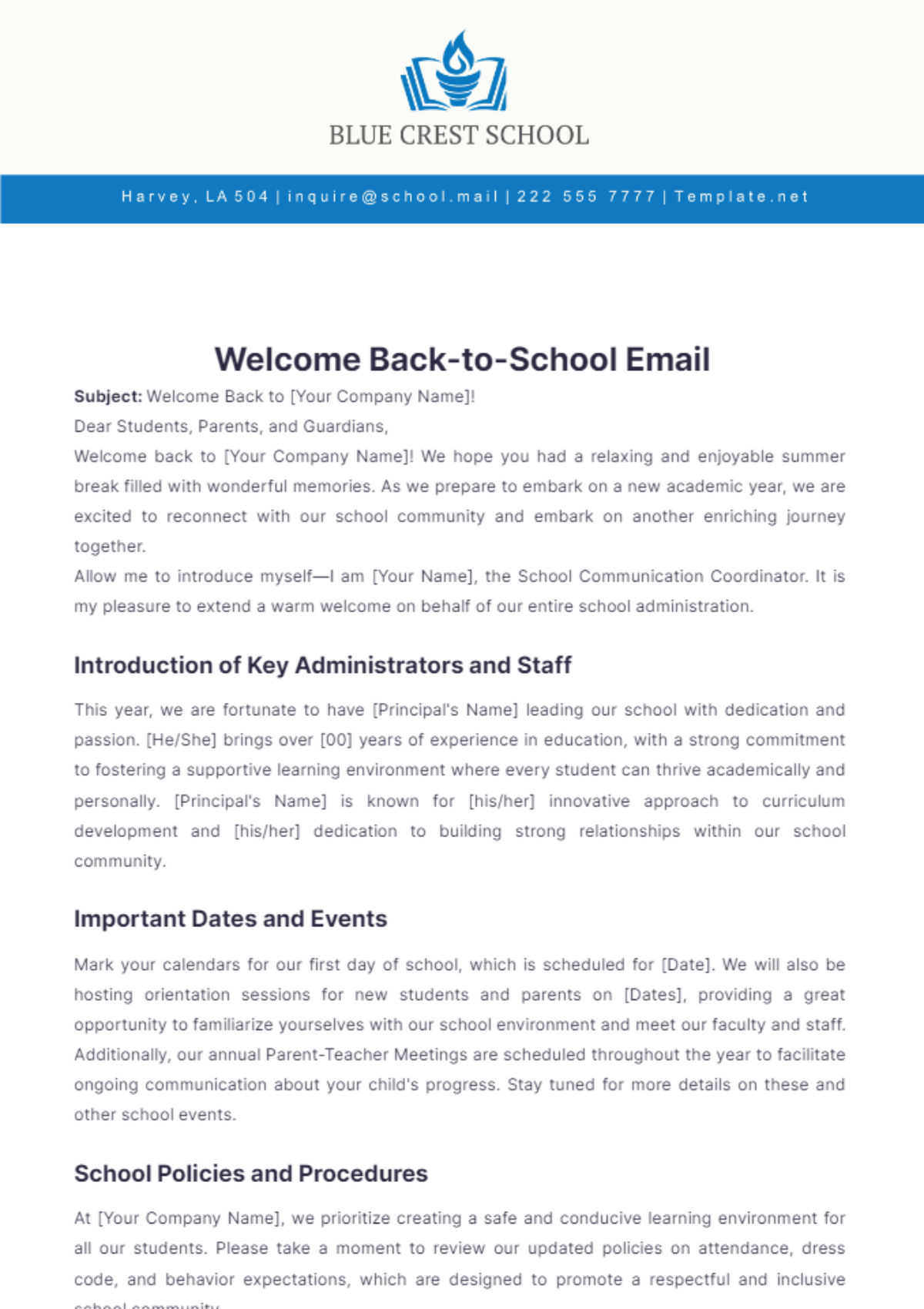 Welcome Back-to-School Email Template - Edit Online & Download