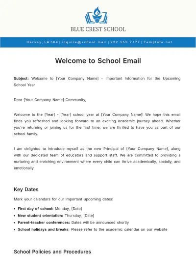 Free Welcome to School Email Template to Edit Online