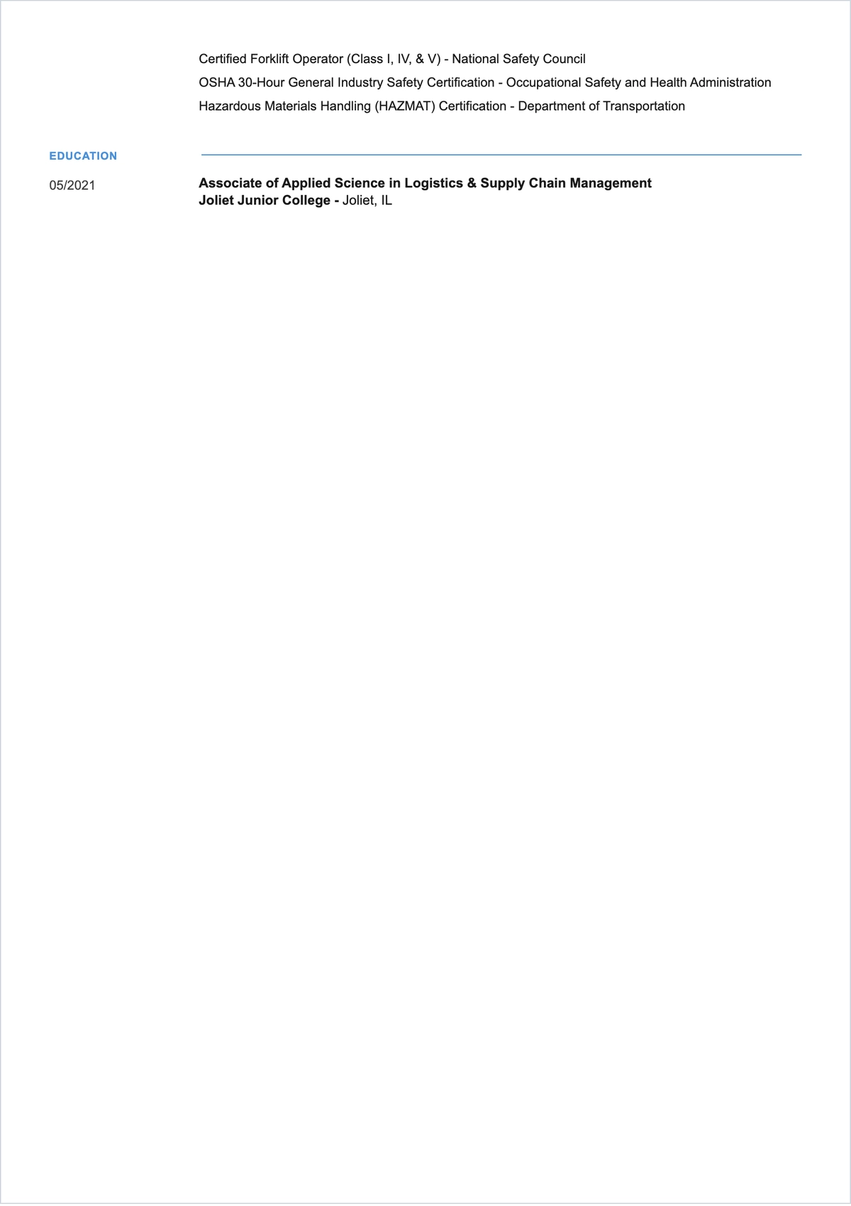Free Logistics Worker ATS Resume Template, AI Resume Builder