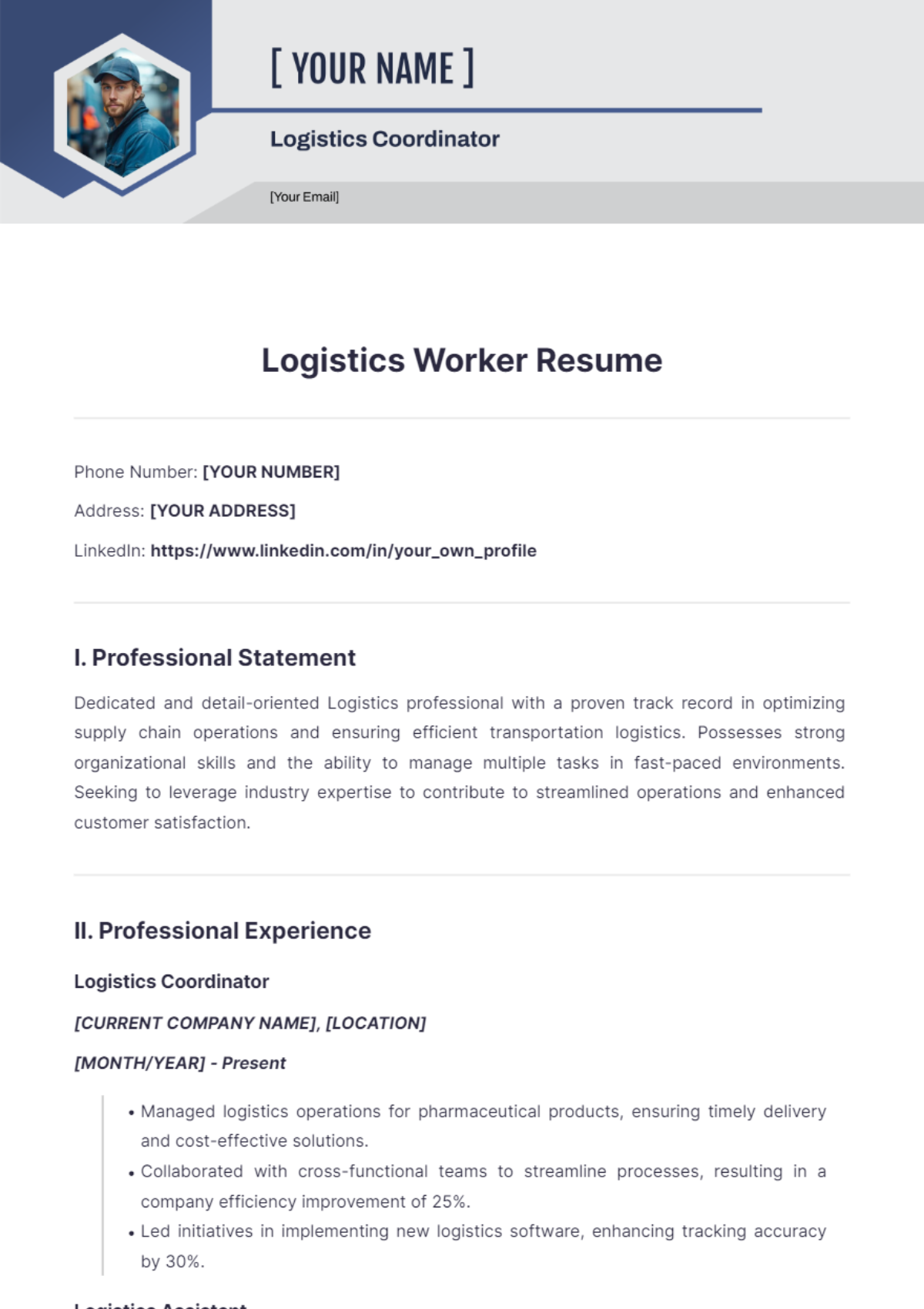 Logistics Worker Resume - Edit Online & Download