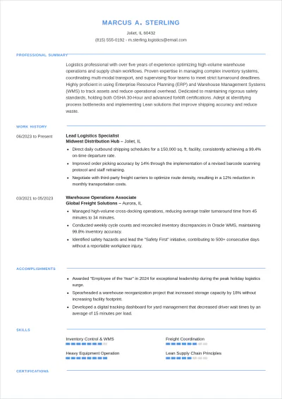 Free Logistics Worker ATS Resume Template, AI Resume Builder