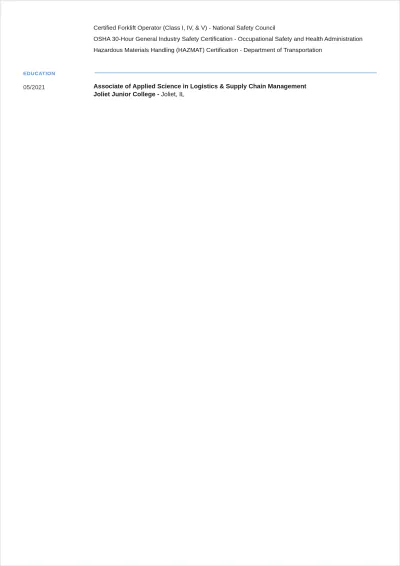 Free Logistics Worker ATS Resume Template, AI Resume Builder