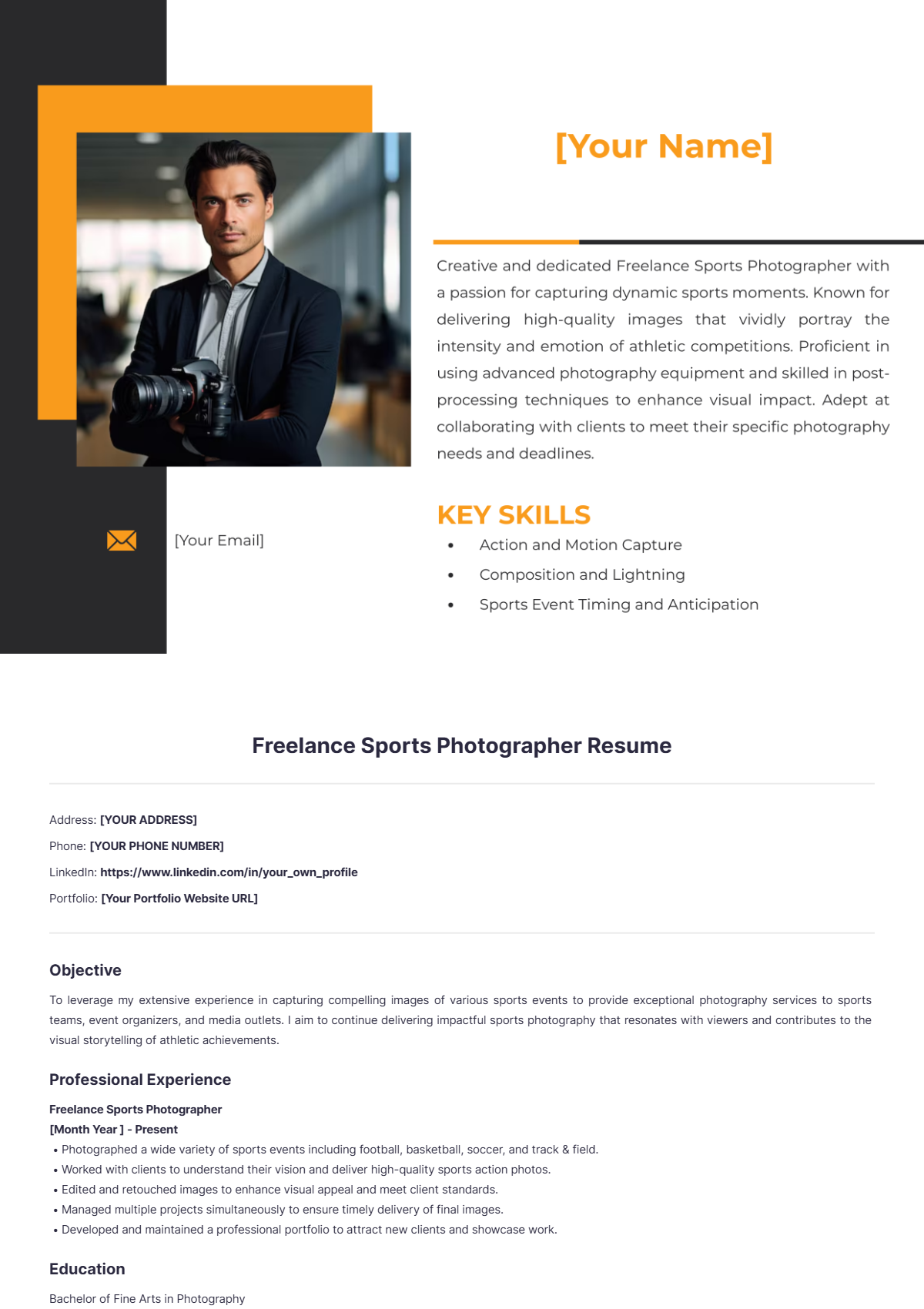 Freelance Sports Photographer Resume - Edit Online & Download