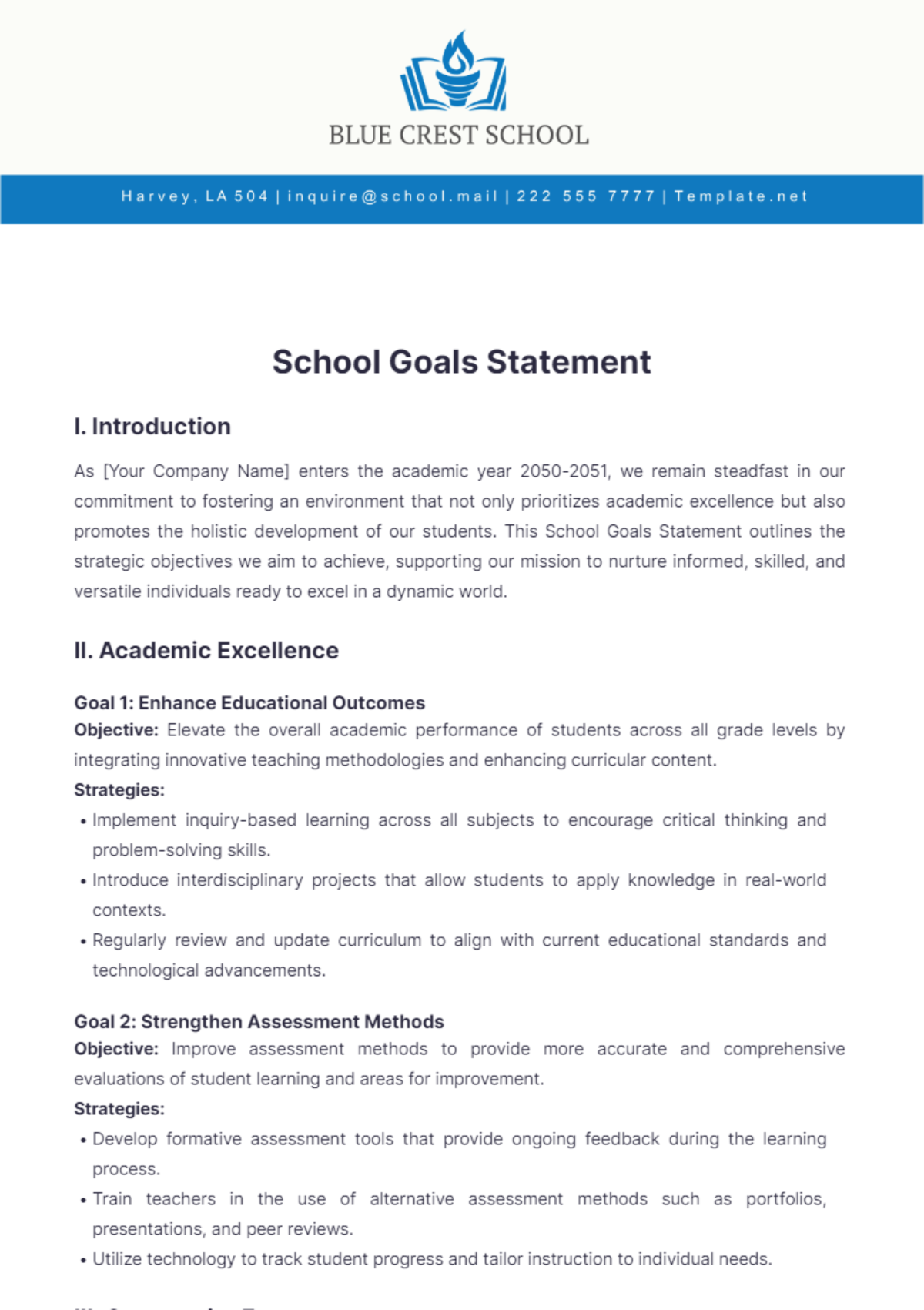 School Goals Statement Template - Edit Online & Download