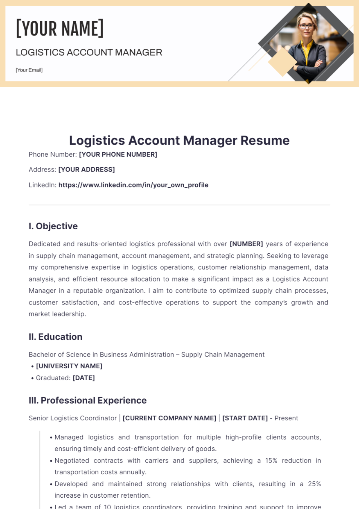 Logistics Account Manager Resume - Edit Online & Download