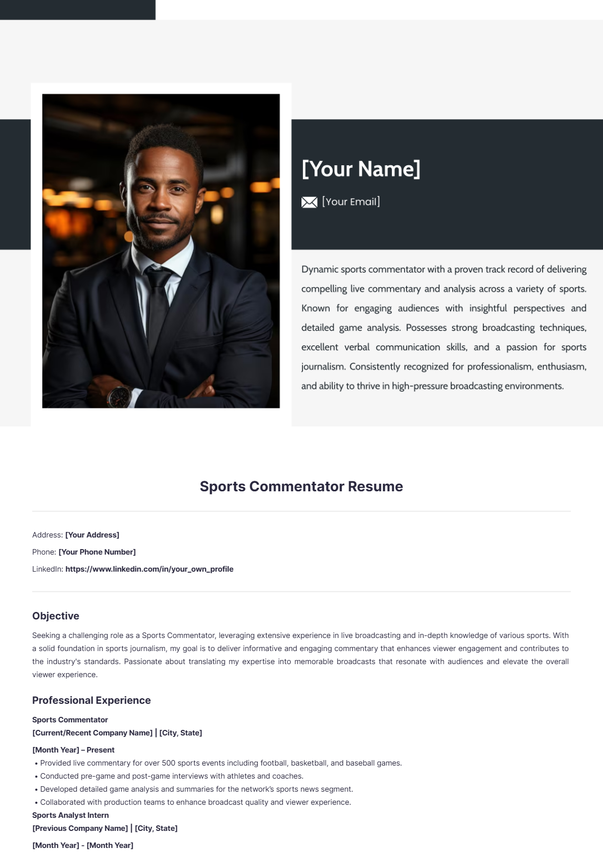 Sports Commentator Resume - Edit Online & Download