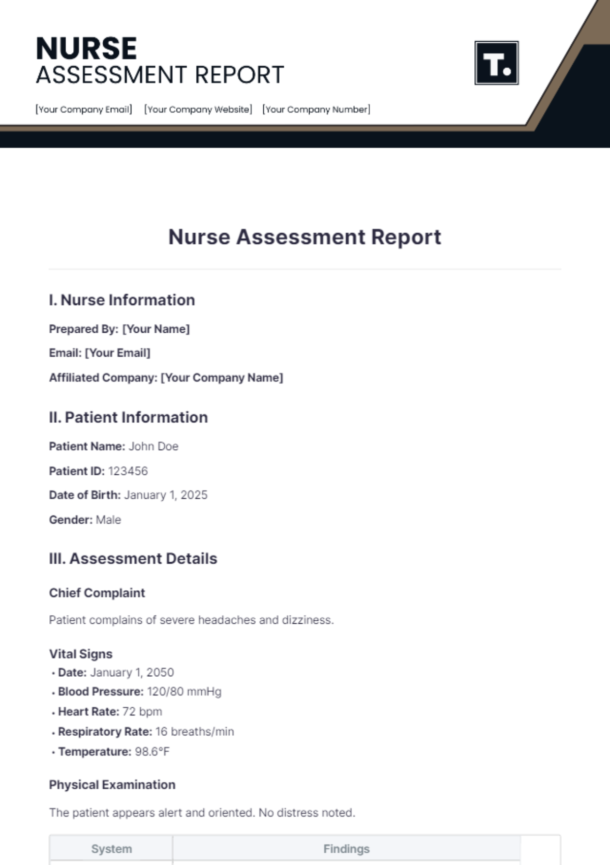 Nurse Assessment Report Template - Edit Online & Download