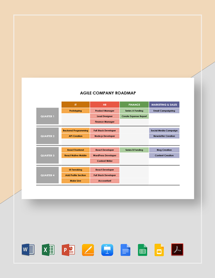 Agile Company Roadmap Template - Google Docs, Google Sheets, Google Slides, Apple Keynote, Excel, PowerPoint, Word, Apple Pages, PDF