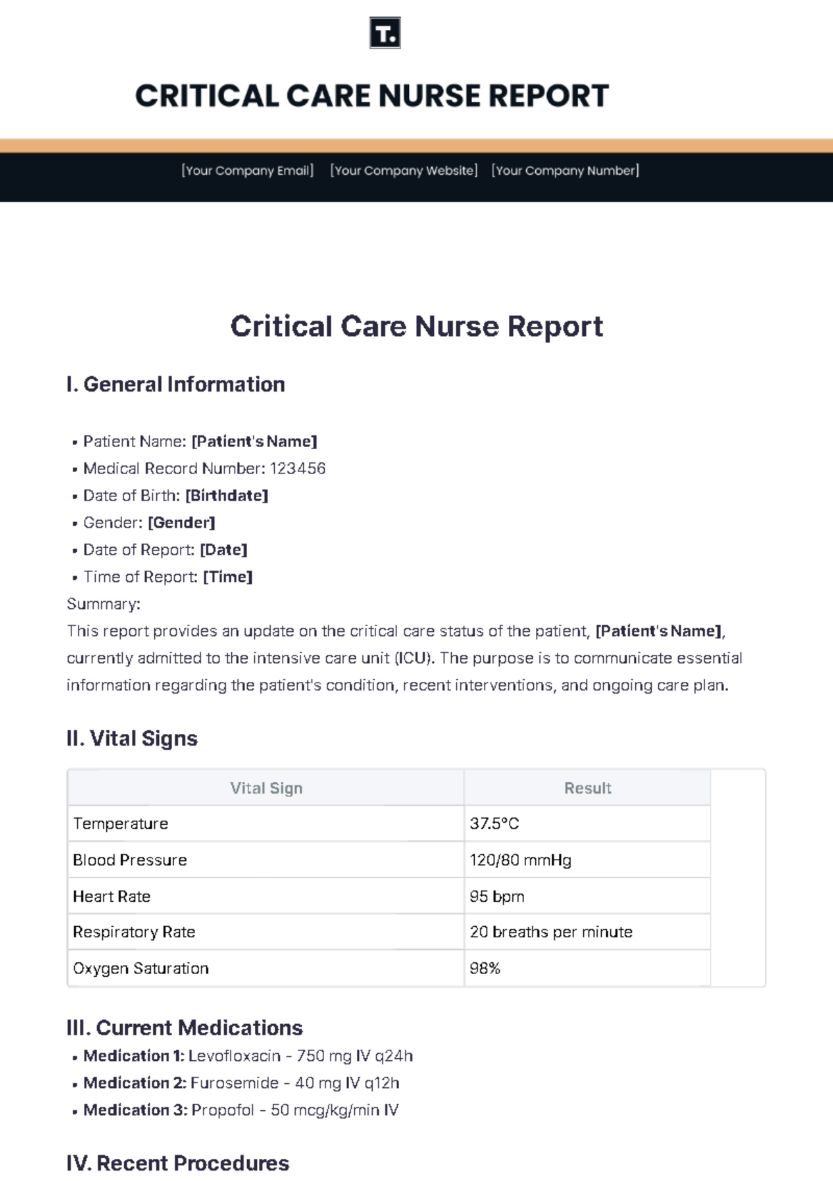 Critical Care Nurse Report Template - Edit Online & Download