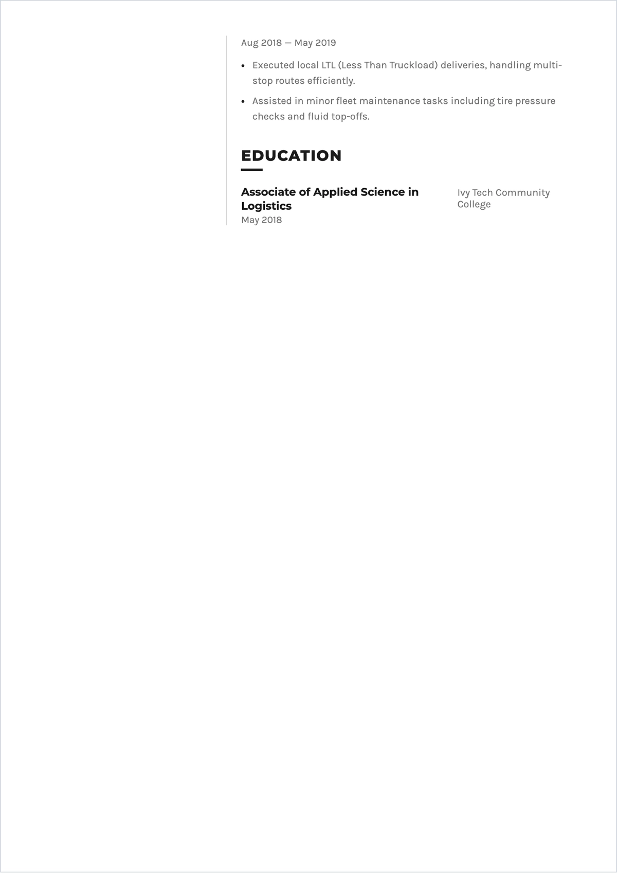 Free Logistics Driver ATS Resume Template, AI Resume Builder