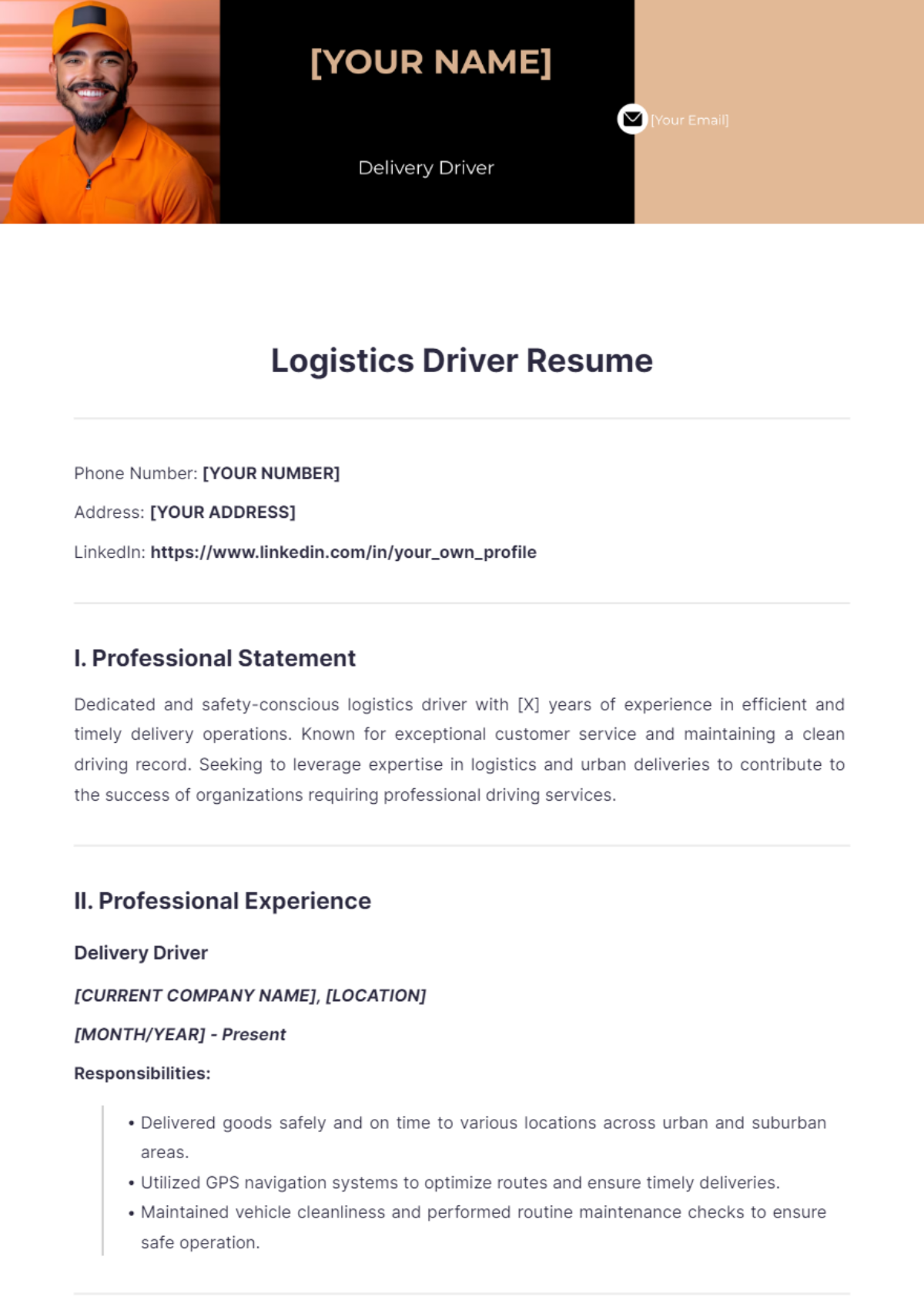 Logistics Driver Resume - Edit Online & Download