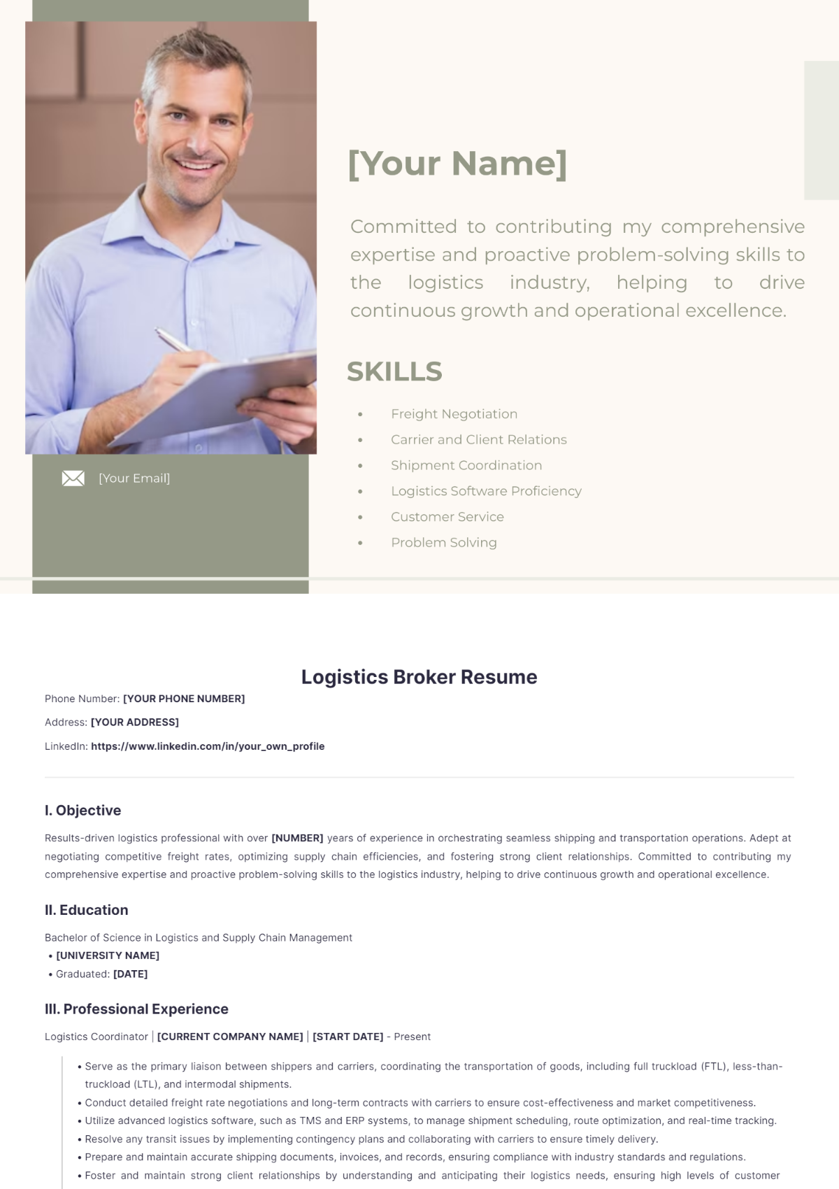 Logistics Broker Resume - Edit Online & Download