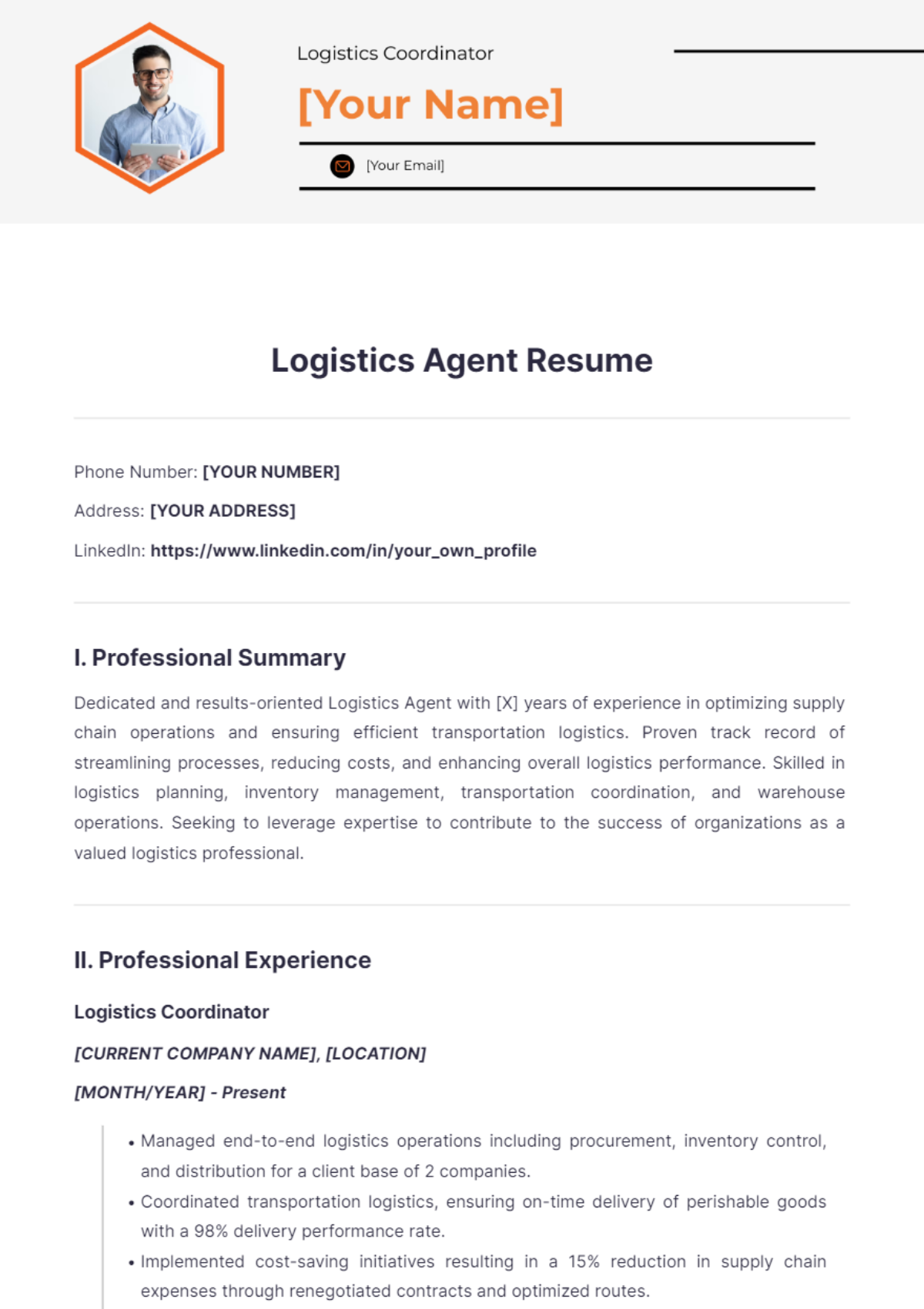 Logistics Agent Resume - Edit Online & Download