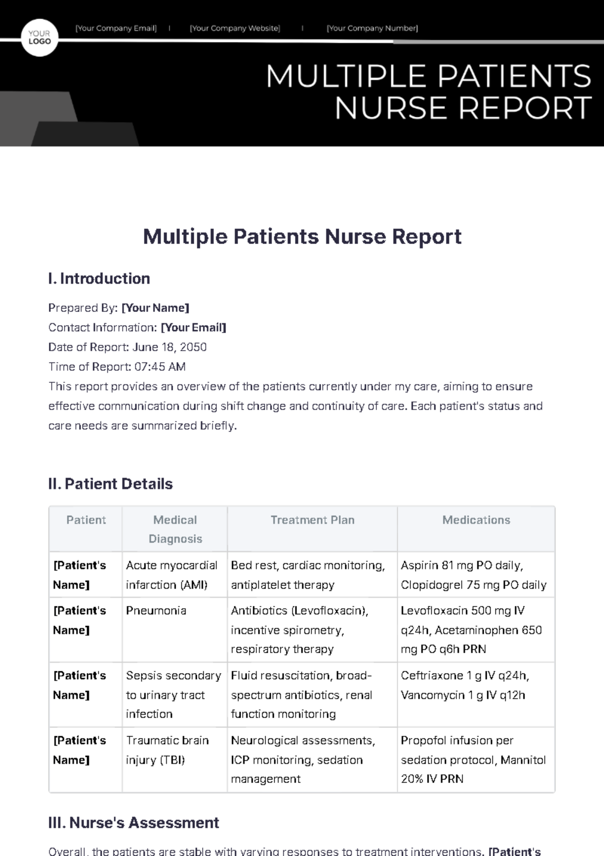 Multiple Patients Nurse Report Template - Edit Online & Download