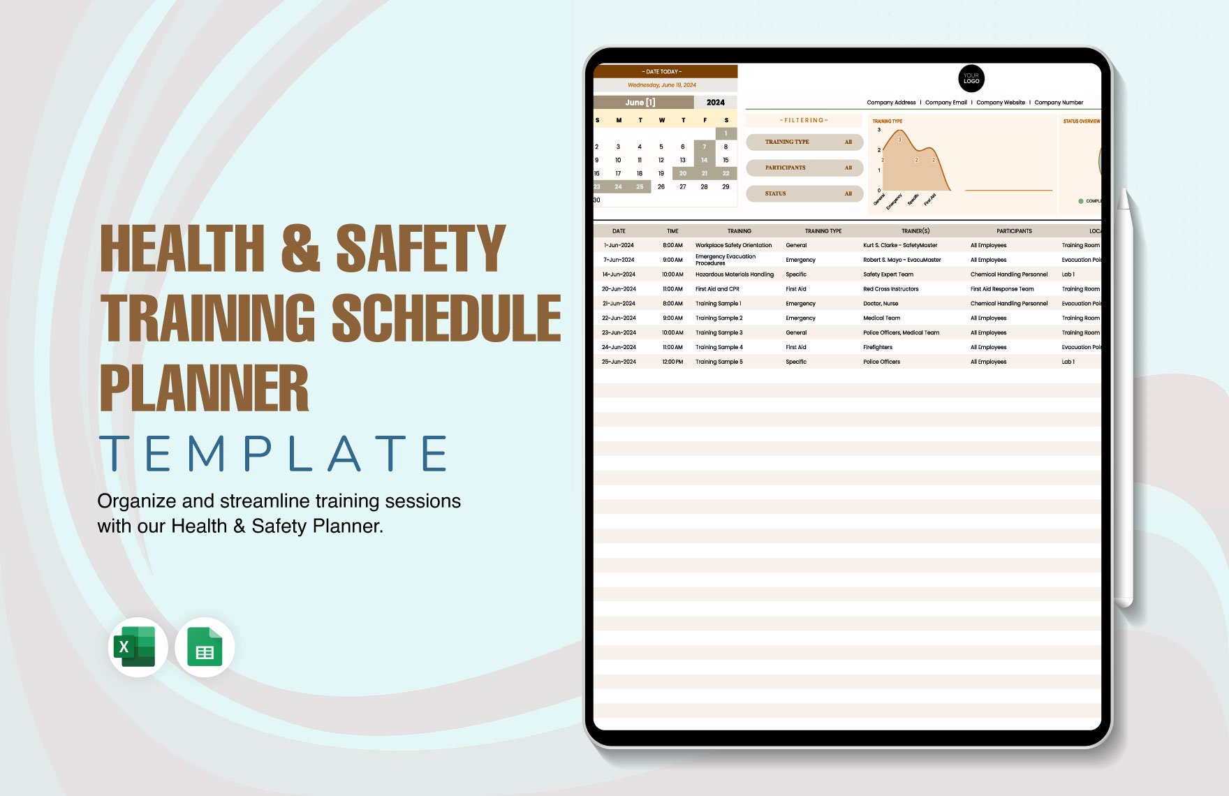 Health & Safety Training Schedule Planner Template in Excel, Google Sheets