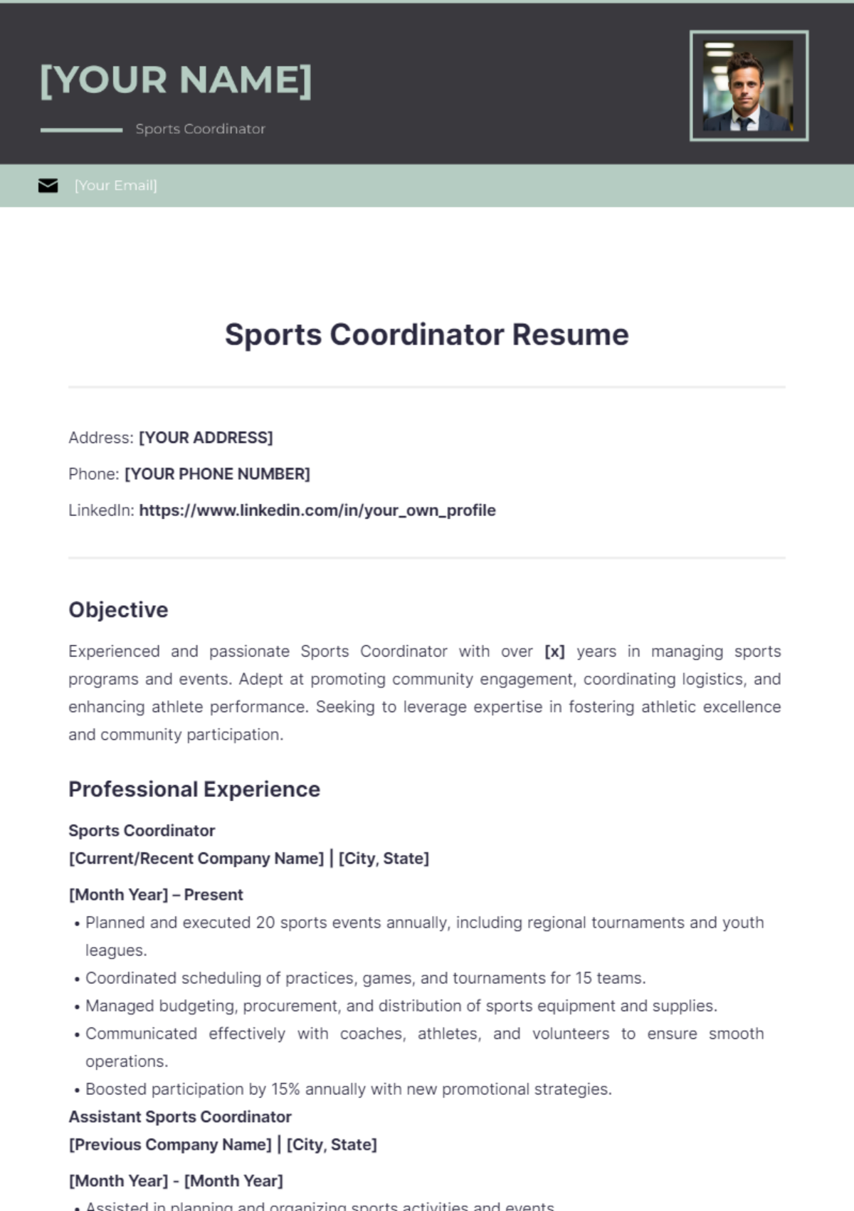 Sports Coordinator Resume - Edit Online & Download