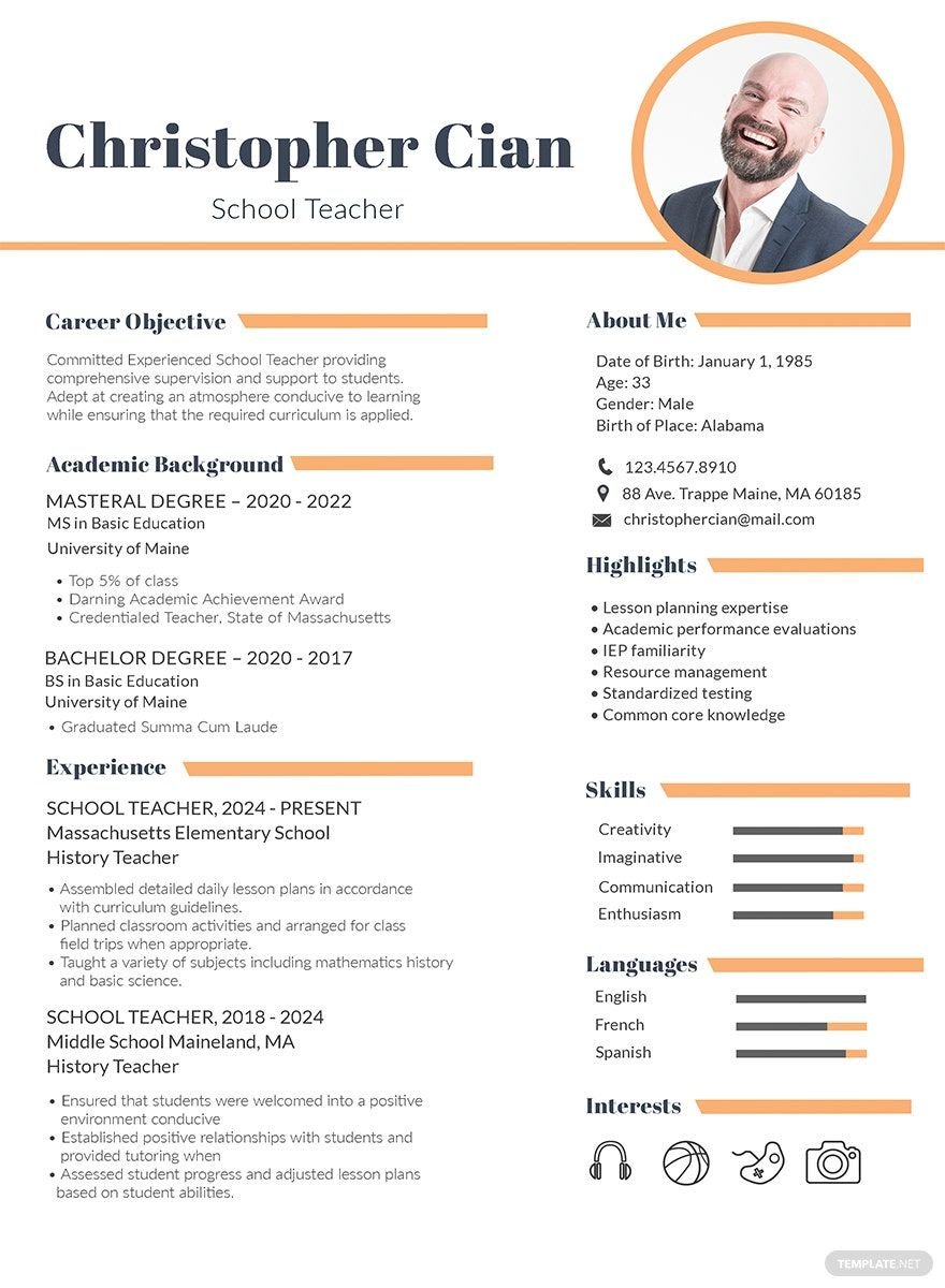 Experienced School Teacher Resume