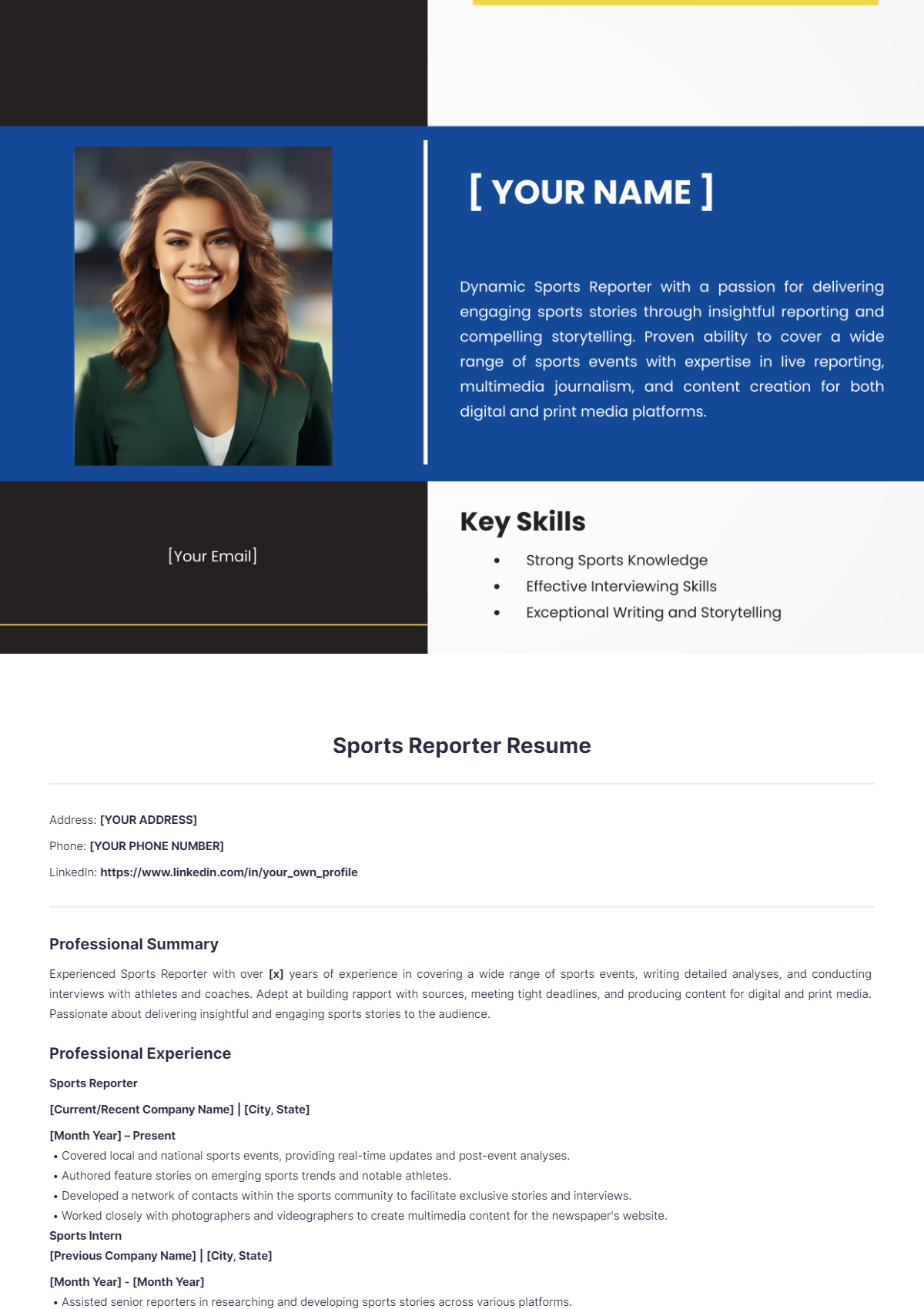 Sports Reporter Resume - Edit Online & Download