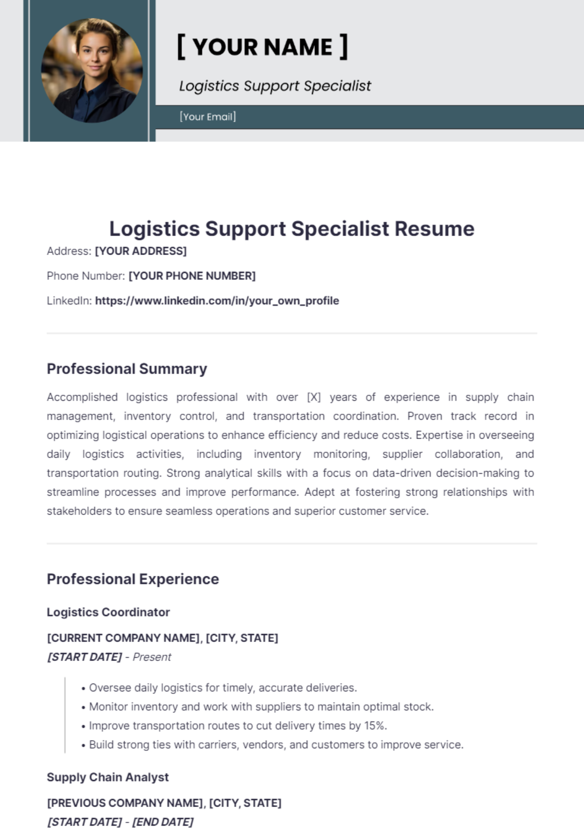 Logistics Support Specialist Resume - Edit Online & Download