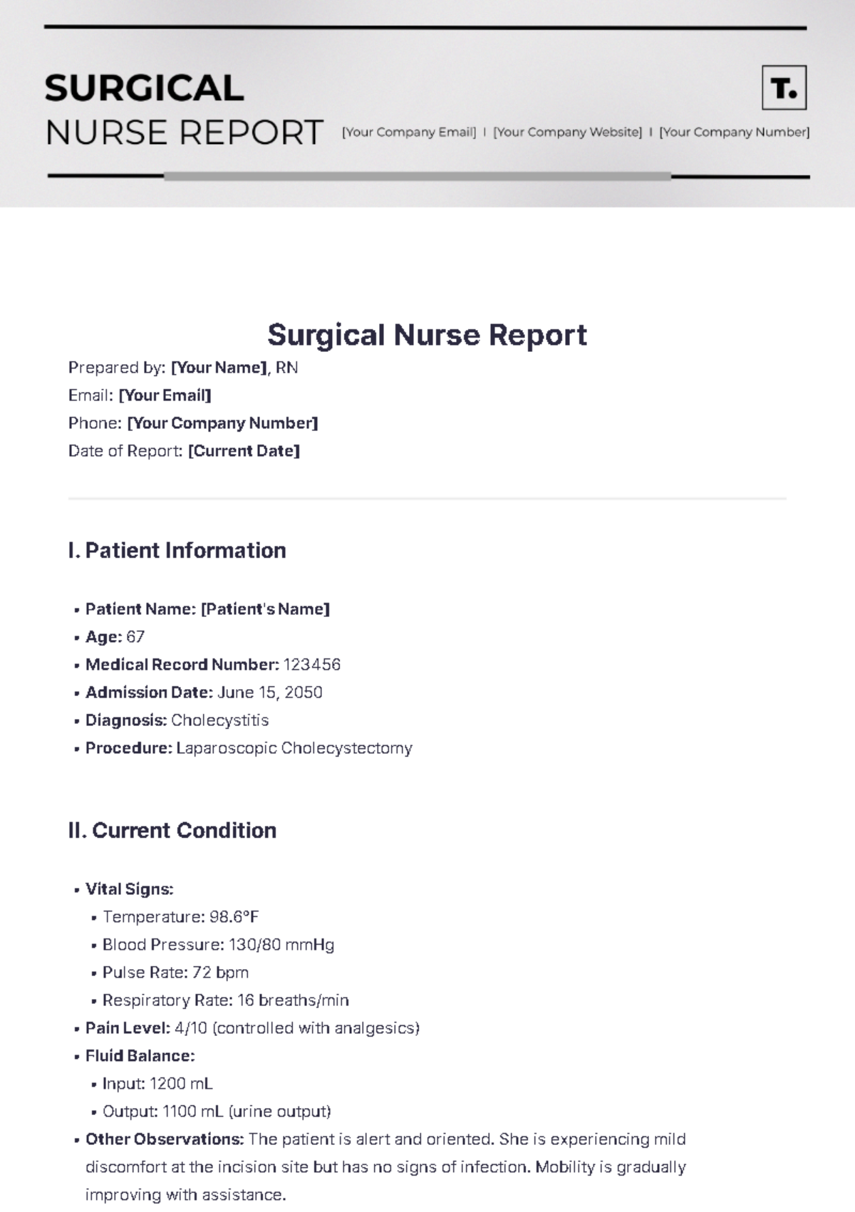 Surgical Nurse Report Template - Edit Online & Download