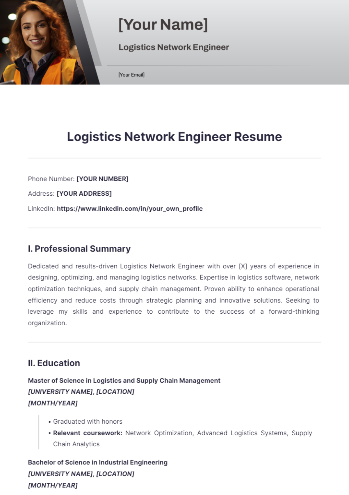 Logistics Network Engineer Resume - Edit Online & Download