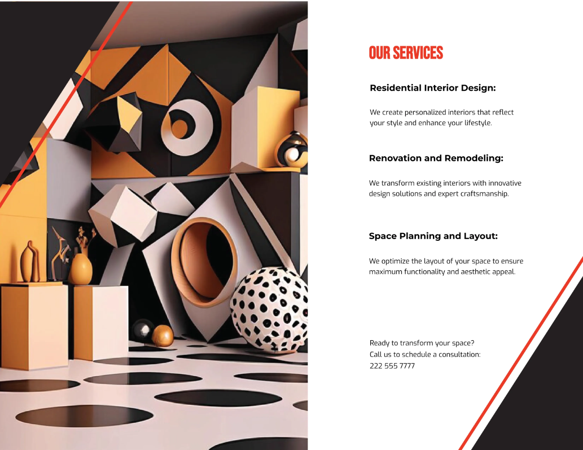 Free Architecture Interior Bi-Fold Brochure Template to Edit Online