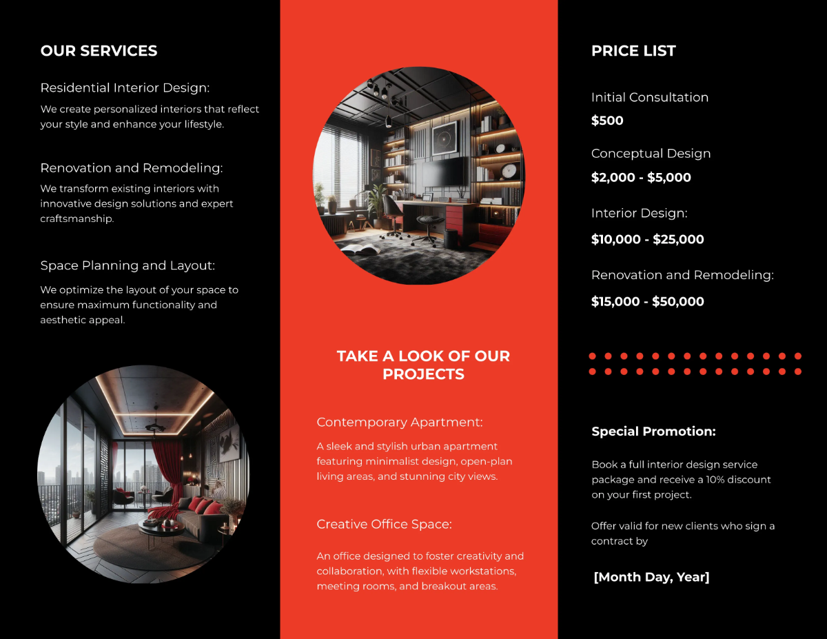 Free Architecture Interior Tri-Fold Brochure Template to Edit Online